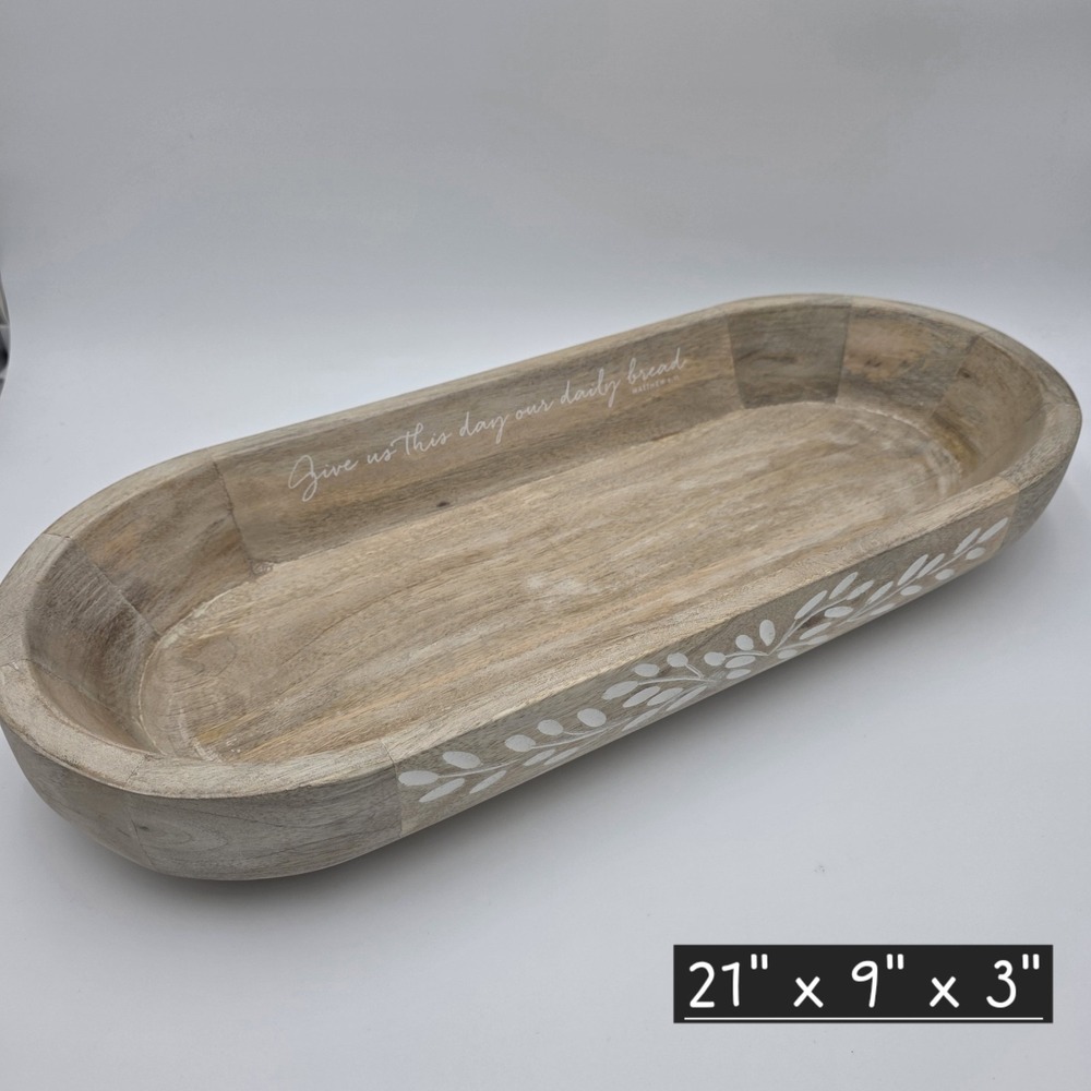BIG! Rustic Handcrafted Wooden Dough Bowl Decorativ Carving Mat 6:11 DailyBread